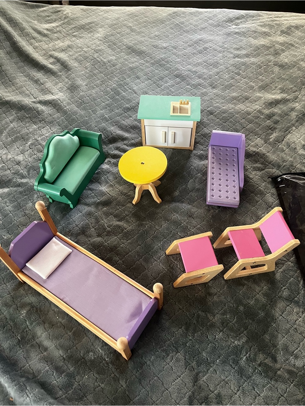 Dolls wooden furniture set couch‎ bed sofa chairs kitchen table